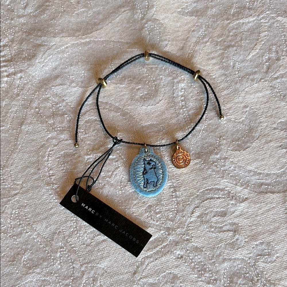Marc by Marc Jacobs Black Cord Bracelet with Blue and Gold Charms